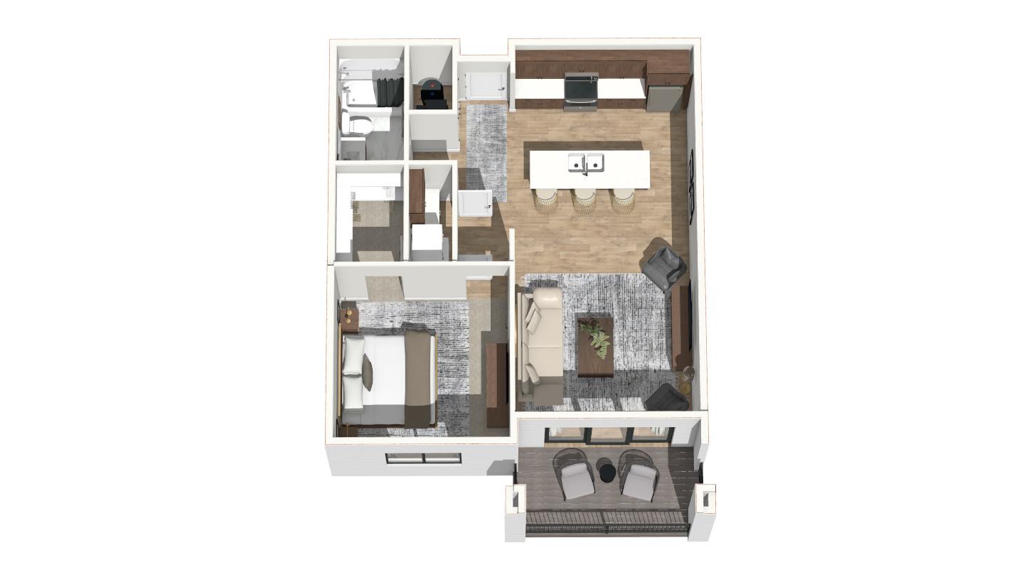 One bedroom apartment 3D floor plan