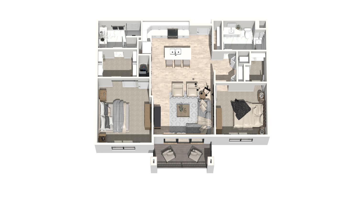 Three bedroom apartment 3D floor plan