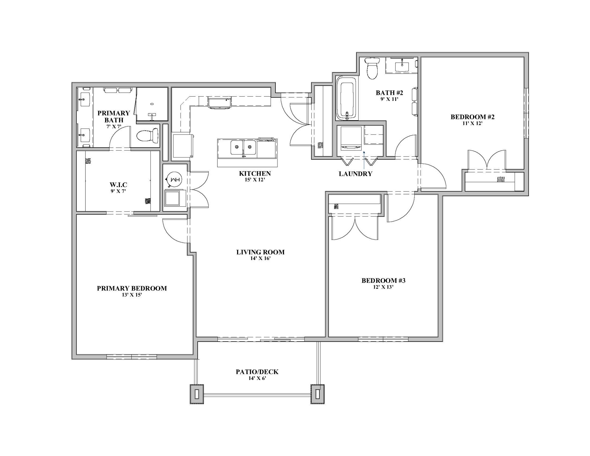 Three bedroom apartment floor plan
