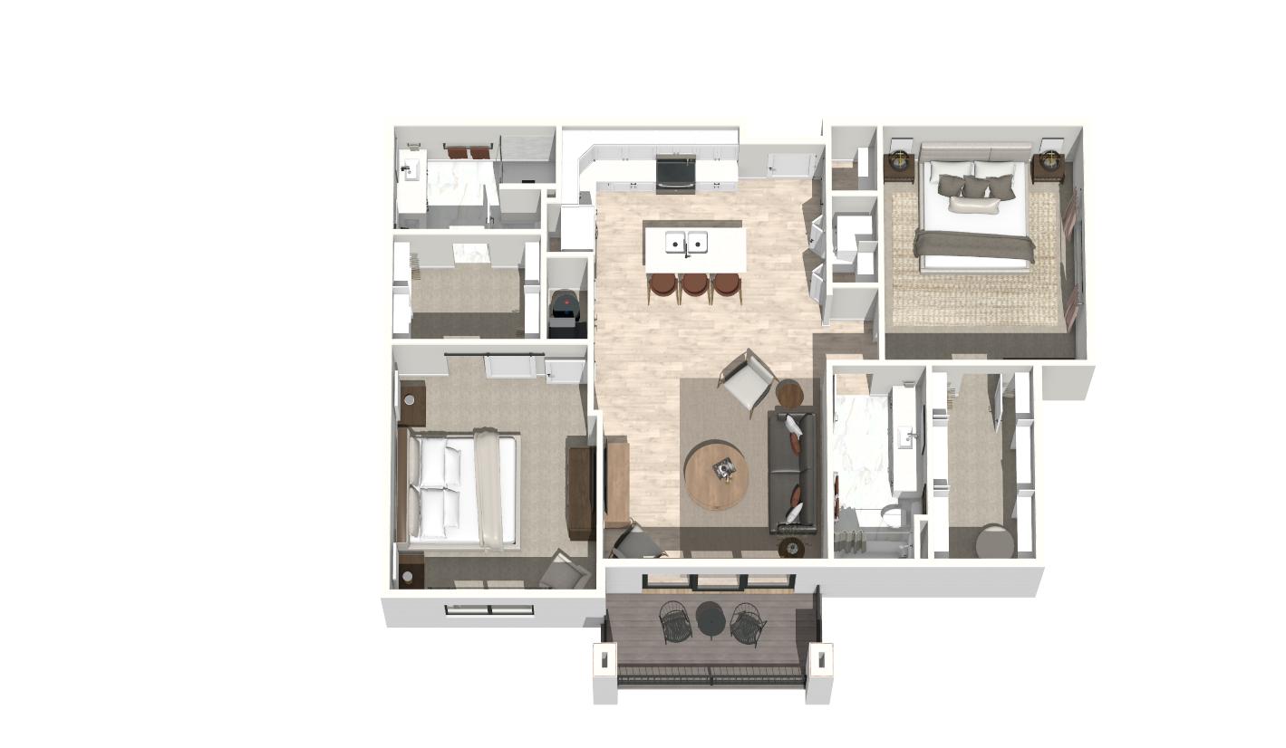 Furnished two bedroom apartment floor plan
